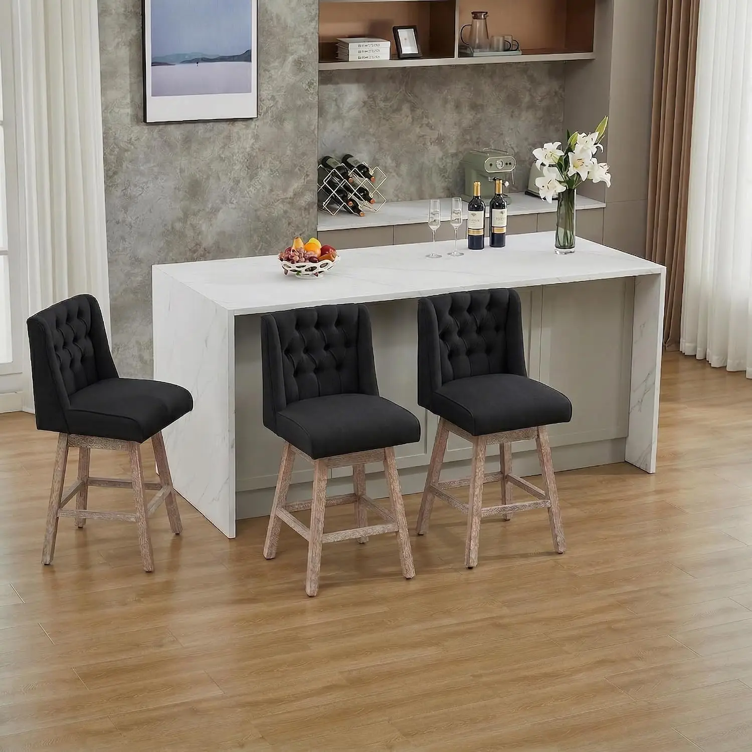 Swivel Bar Stools Set of 3 with Back Wood Legs 28