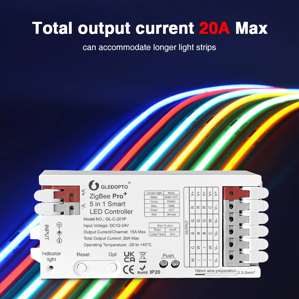 Imagem -04 - Gledopto-led Controlador de Luz de Tira Zigbee 3.0 Pro Plus em Rgbcct Rgb 20a Max h ue Alexa Homeey Tuya Smart App Controle de Voz