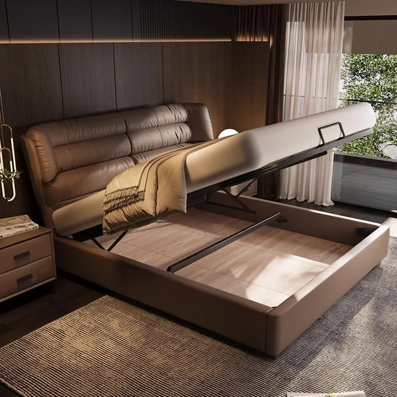 جلد إيطالي بطول 1.8 متر مزدوج وبسيط من الجلد لغرفة النوم الرئيسية وصندوق تخزين مرتفع للزواج أولاً #5