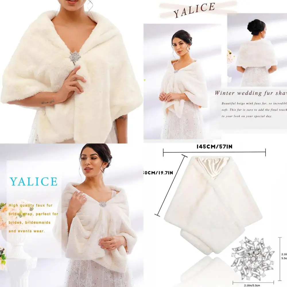 

Элегантная шаль из искусственного меха и накидка для женской свадьбы, идеально подходит для невест и подружек невесты