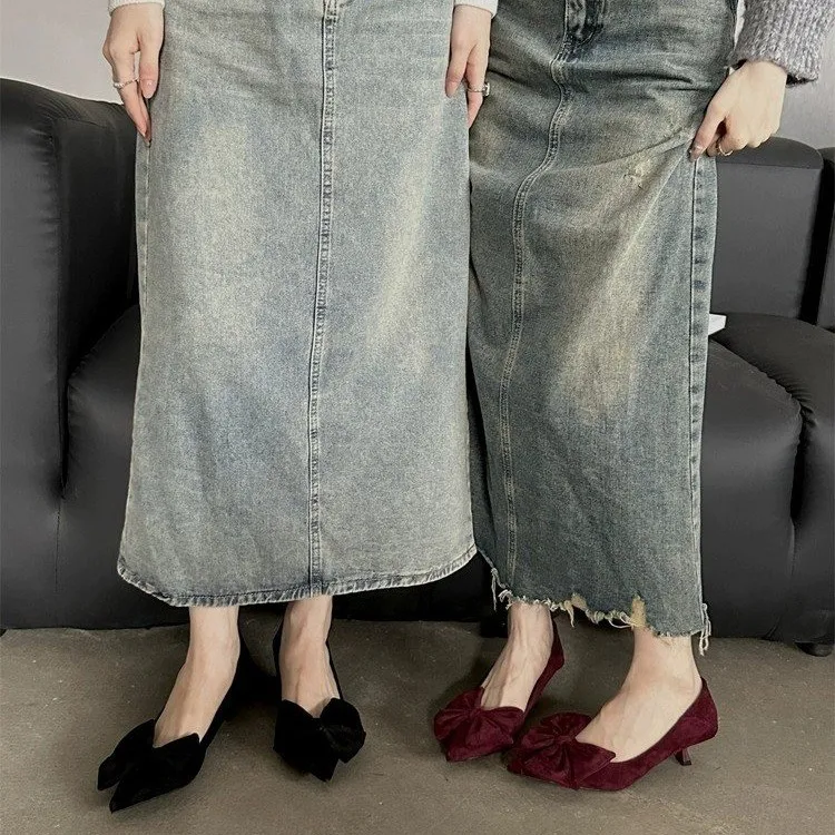 Chaussures Simples avec Nministériels d pour Femme, Talon Moyen Jolie tu, Parker, Antidérapant, Mode Printemps Automne Extérieur, Rouge Noir, Daim, Chaussures Basses, Nouveau, 2024