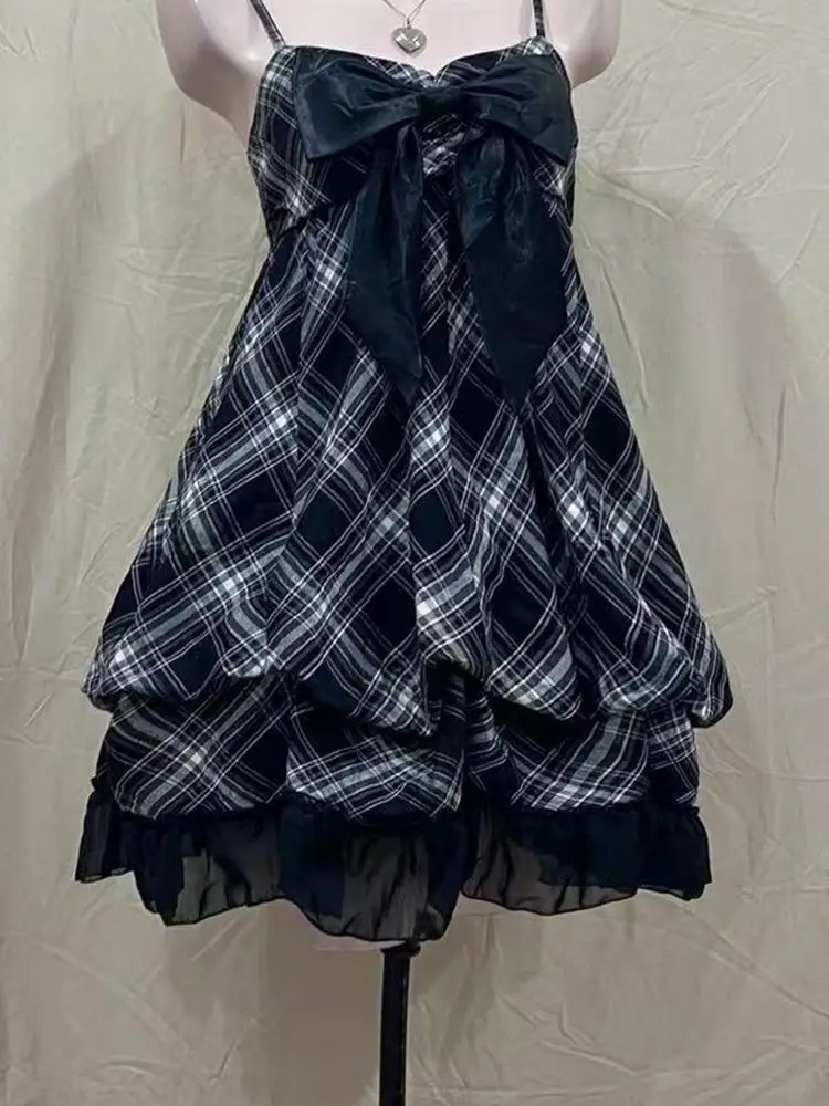 2025 اليابانية خمر نمط فستان بحزام المرأة الكورية موضة الأسود الدانتيل كامي فساتين الصيف الحلو المرقعة فستان قطعة واحدة جديد