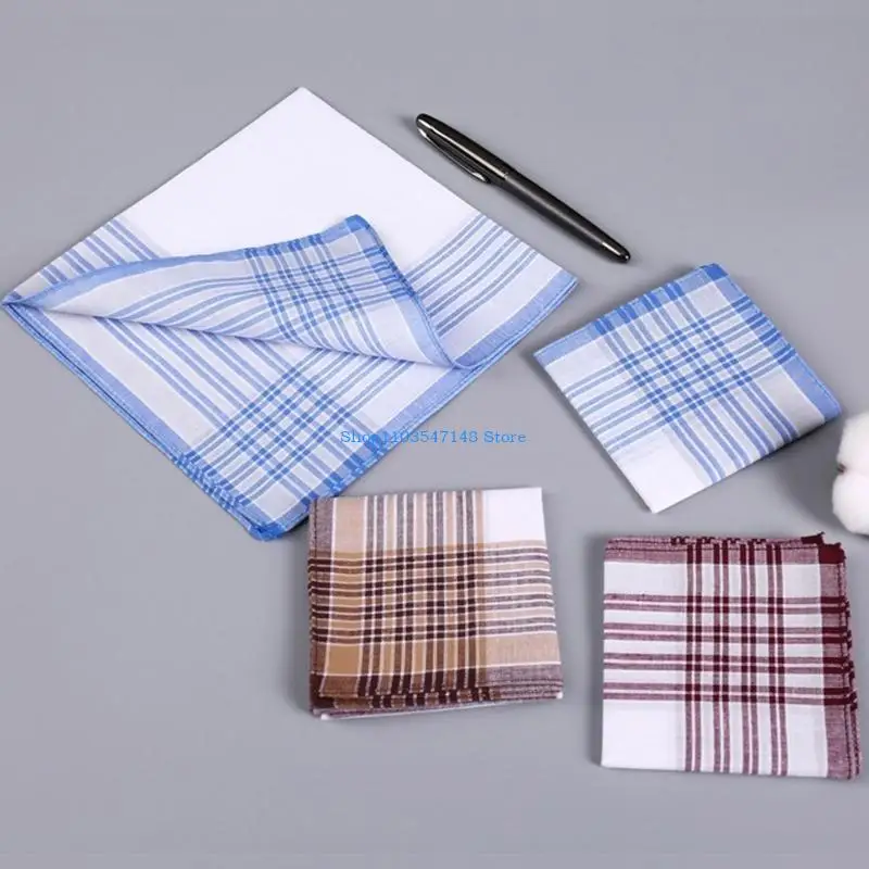 P88B Crochet Cotton Handkerchief Soft Square Towel Kerchief Men Adult Plain Bandannas