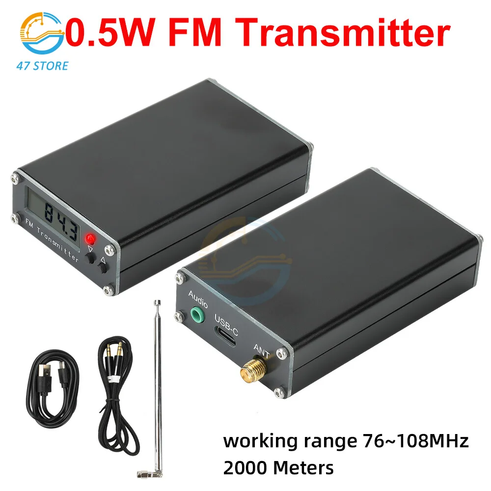 2000 متر FM الارسال 0.5 واط 76-108 ميجا هرتز شاشة ديجيتال FM هوائي جهاز ريسيفر استقبال وإرسال 3.5 مللي متر الصوت ستيريو نوع-C واجهة