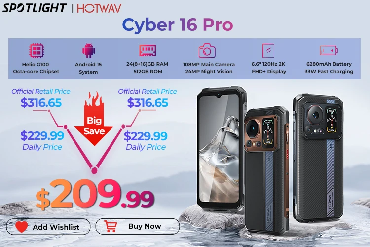 HOTWAV Hyper 7S Rugged Phone 5G Octa-core Android 15 Smartphone 6.6'' HD+ 120Hz 10800mAh 20W Mobile Phone 4GB 256GB Cellphone