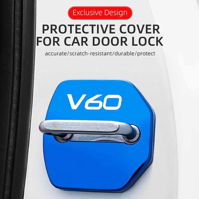 4Pcs Car Door Lock Protective Cover for Volvo V60 Anti‑Scratch Waterproof Door Latch Stopper Trim Cap Auto Styling Accessories