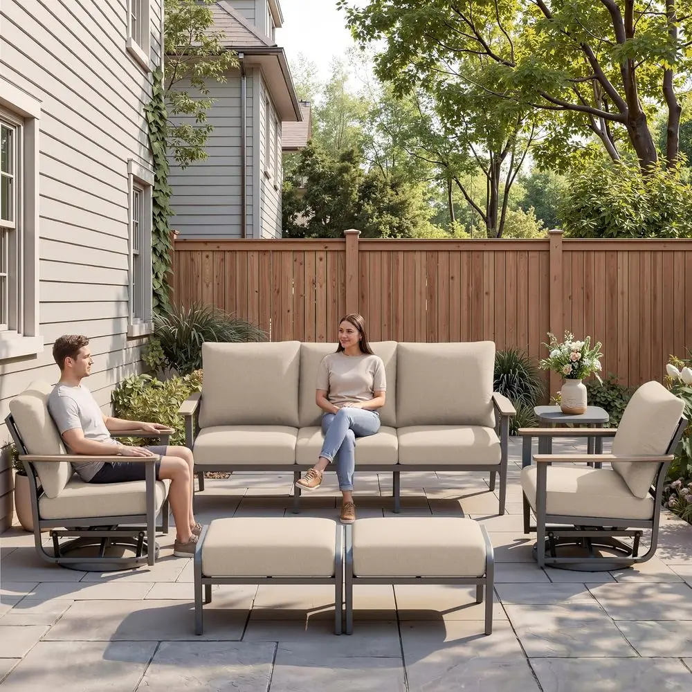 

Outdoor Patio urniture Set, 6-Piece Outdoor Soa with 5.1" Thick Cushions, Swivel Rocking Chairs, Outdoor Couch with Ottomans, or