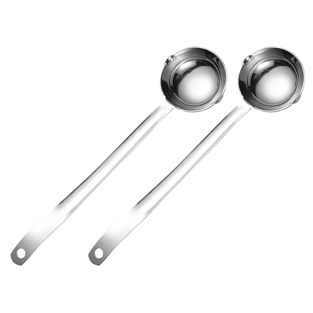 

2 Pcs Kitchen Long-handled Soup Spoon Ladle Stainless Serving Spoons Ladles Steel for Cooking Basting Oil with Spout