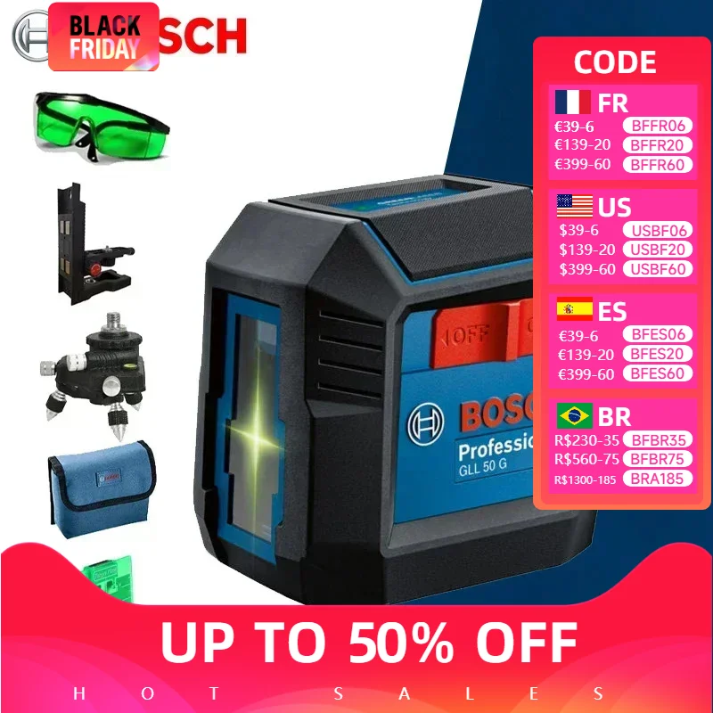 BOSCH GLL50G Laser Level High Precision Horizontal Vertical Laser Level For Home Decoration Green Light Measuring Tools GLL 50