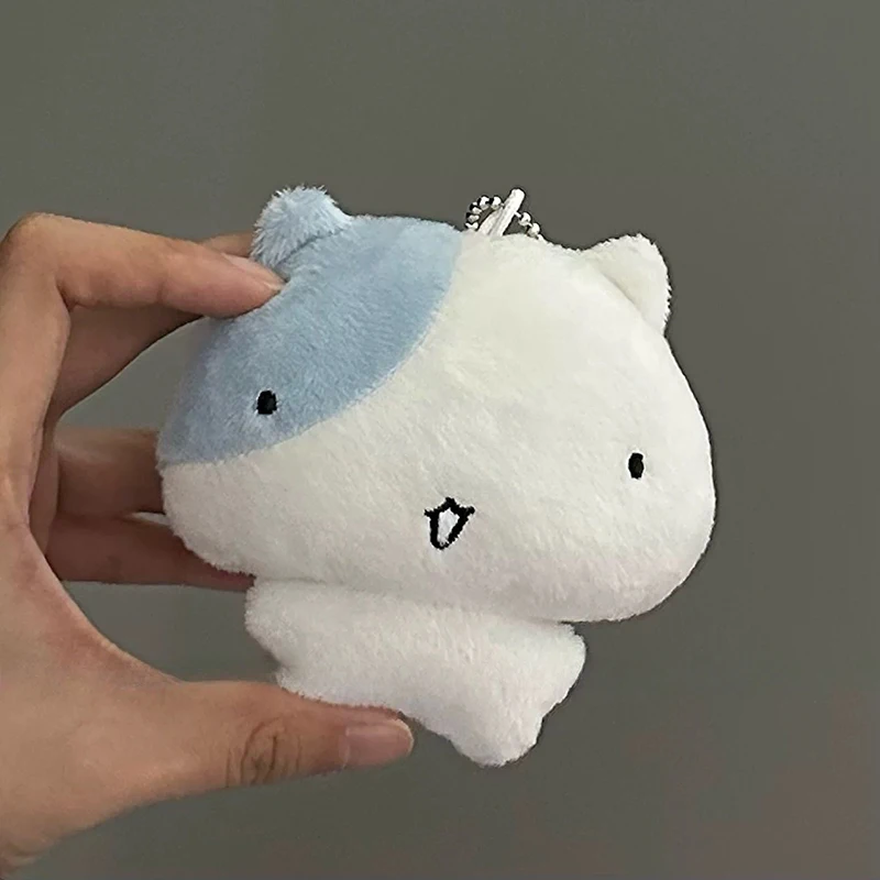 Funny Kitten Plush Toy Keychain Cartoon Blue And White Cat Soft Stuffed Doll Pendant Car Key Ring Backpack Bag Decor Kid Gift
