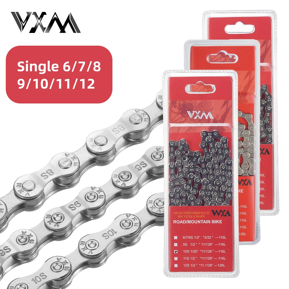 

VXM Bicycle Chain 116L 8 9 10 11 12 Single Speed Silver Ultralight,Variable,For Mountain Road Bike 24/27/30