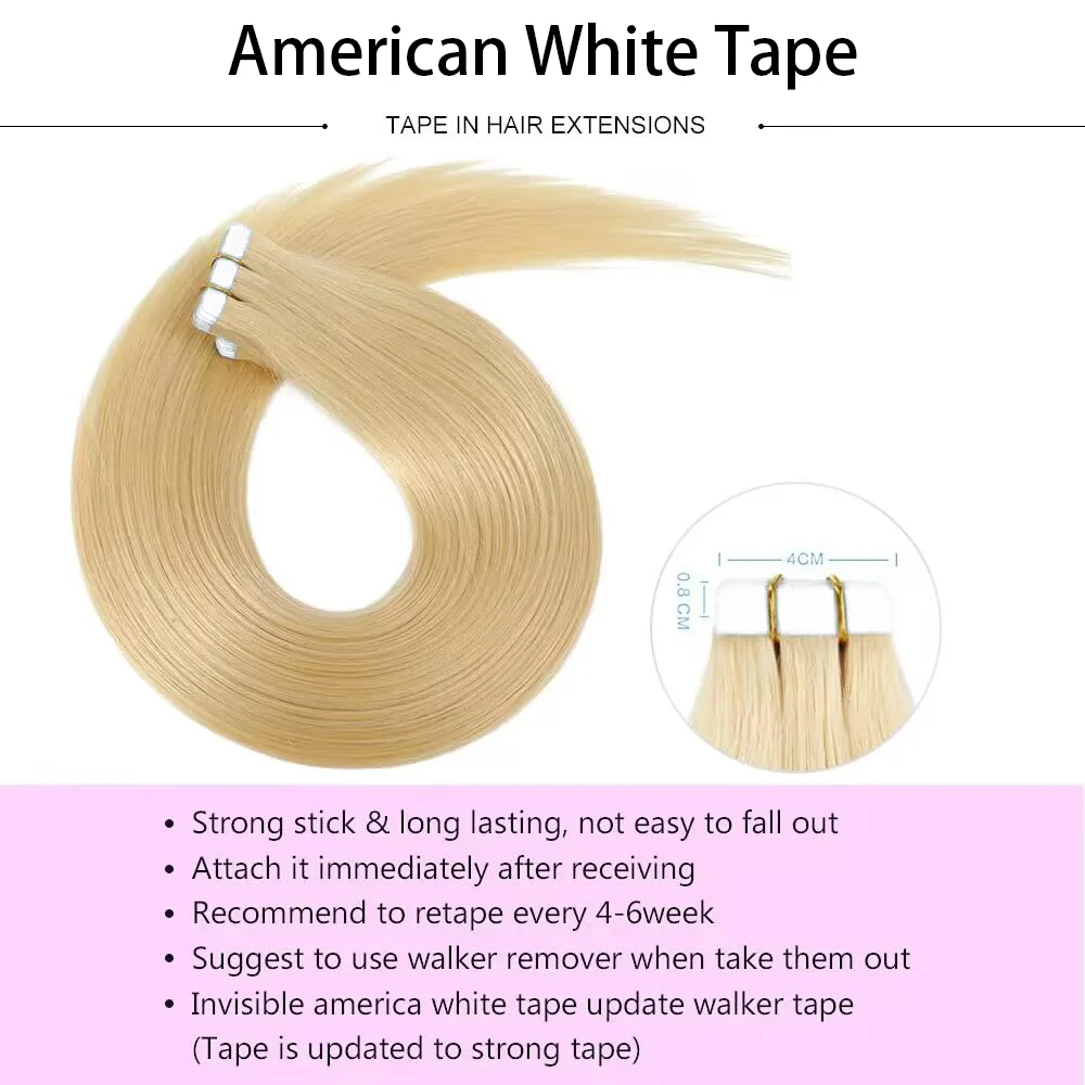 Tape In Hair Extensions Menselijk Haar Blonde Kleur #613 Rechte Braziliaanse 100% Echt Menselijk Haar Onzichtbare Tape In Extensions 20 Stuks