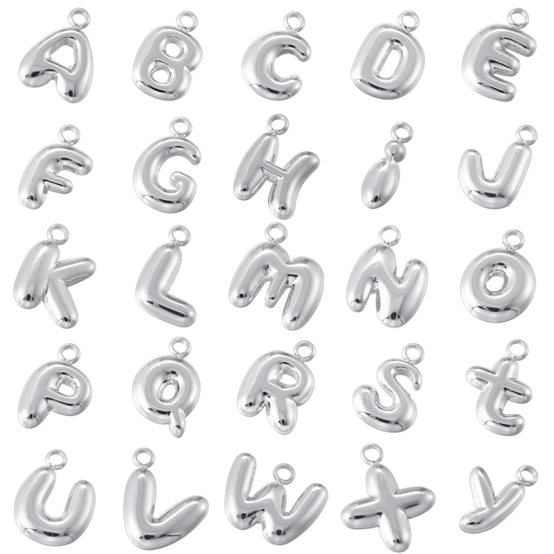 ZHUKOU Charming Rounded Glossy Silvery Letter Pendant Handcrafted Jewellery Making Accessories Single Item: VD2176