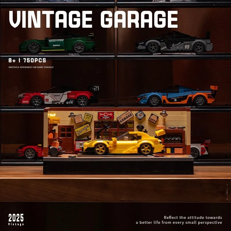 DIY Liftable Garage Repair Shop Scene Model City Champion Racing Dual Color Su-7 Supercar Building Blocks & Adult Gifts