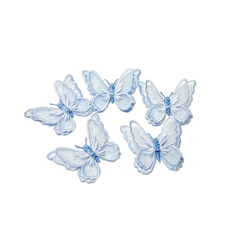 5-teiliges blaues Schmetterlings-Aufnäher zum Aufbügeln, bestickte Aufnäher, Tüll-Applikation für Kleidung, Kleid, Hut, Jeans, Haar-Accessoire, DIY-Zubehör
