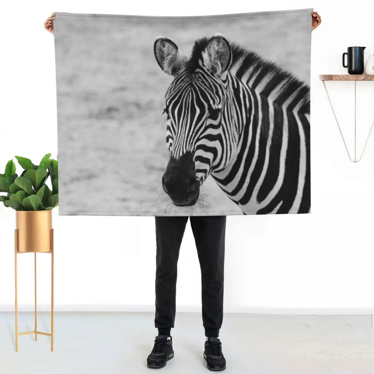 Zebra in Mono Throw Blanket Cozy Home Blanket Gift for Christmas Holiday