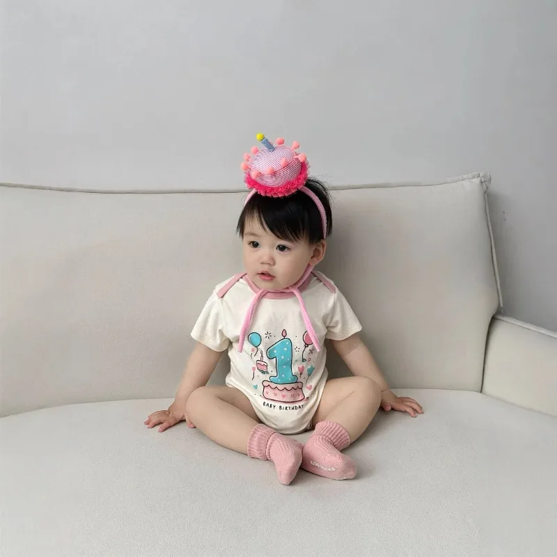 

Korean Baby Romper Summer Birthday Short Sleeve Onesie Cute Cartoon Comfort Outfit Newborn Bodysuit Infant Boys Girls Clothes