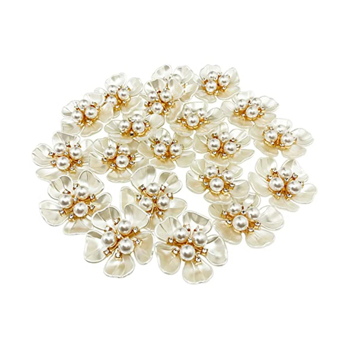 20Pcs Pearl Rhinestone Embellishments Flower Flatback Buttons Rhinestone Charms for Shoe Decoration Jewelry Making