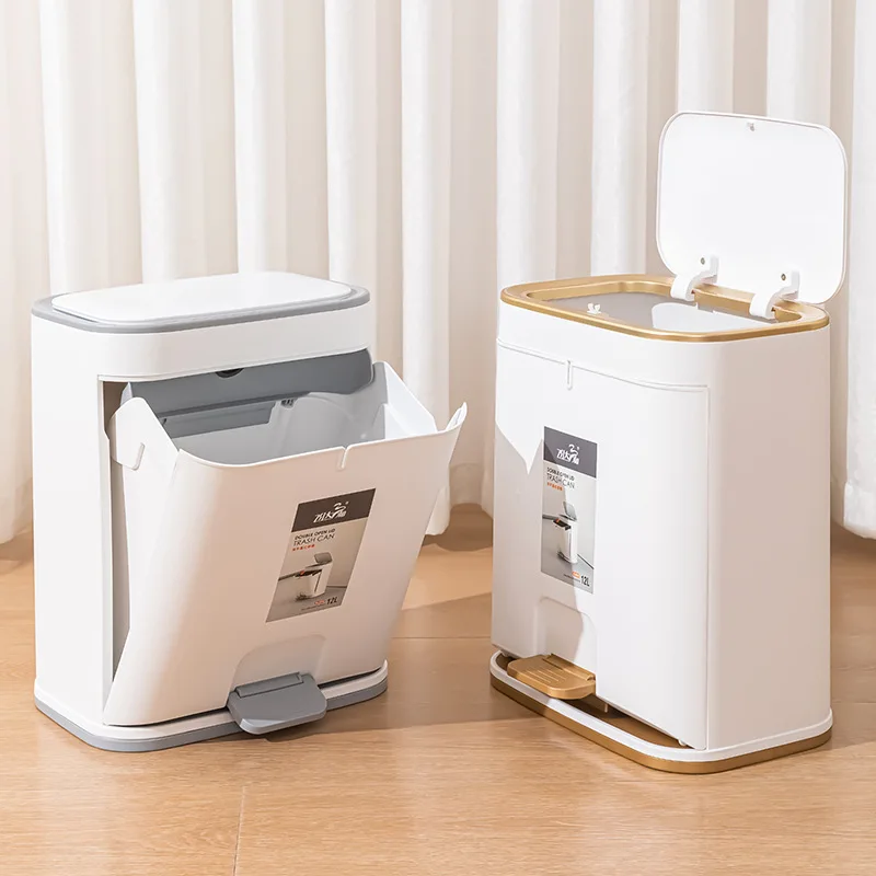 Double Open Garbage Bin Light Luxury Household Foot Pedal Large Capacity High Aesthetic Value Sanitary Bin Kitchen Bedroom Bin