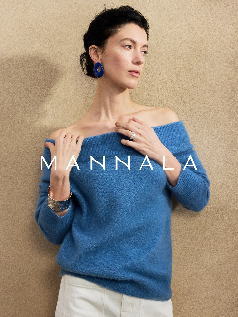 

Mannala Spring Day Soft Cloud Silk Camere Knitted Sweater Fine Texture Regular Length Long Sve Women's Premium Faion