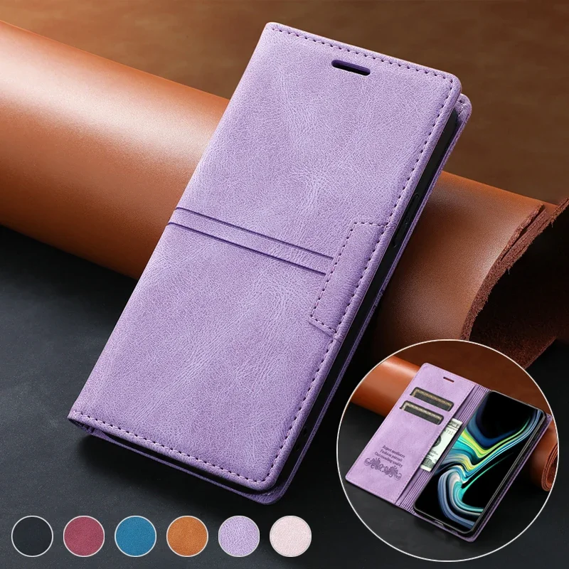 Wallet Skin Feel Card Slot Magnetic Flip Leather Case For Samsung Galaxy S25 Ultra S24 FE S23 S22 S21 S20 FE S10 S10E S9 Plus