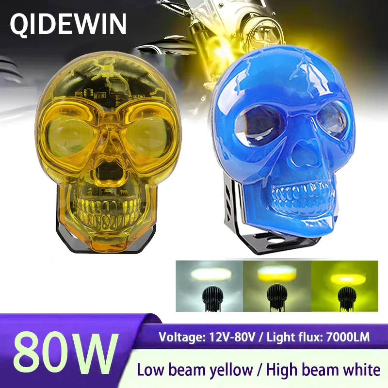 

Motorcycle Skull Fog Lights aluminum alloy Skull Headlight Motorbike High Low Beam Lamp For Halloween Skull Decoration Headlamp