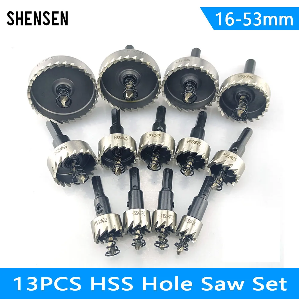 

13 Pcs 16-53mm HSS Hole Saw Set High Speed Steel Drill Bit Drilling Crown for Metal Alloy Stainless Steel Wood Cutting Tool