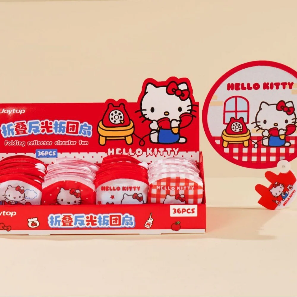 1Pcs Genuine Sanrio Hello Kitty Folding Reflective Hand Fan Pink Red Portable Collapsible Handheld Fan for Party Rave Travel