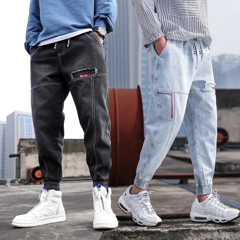 2023 Spring Summer Black Blue Cargo Jeans Men Streetwear Denim Jogger Pants Men Baggy Harem Jean Trousers Ankle-Length Men Cloth