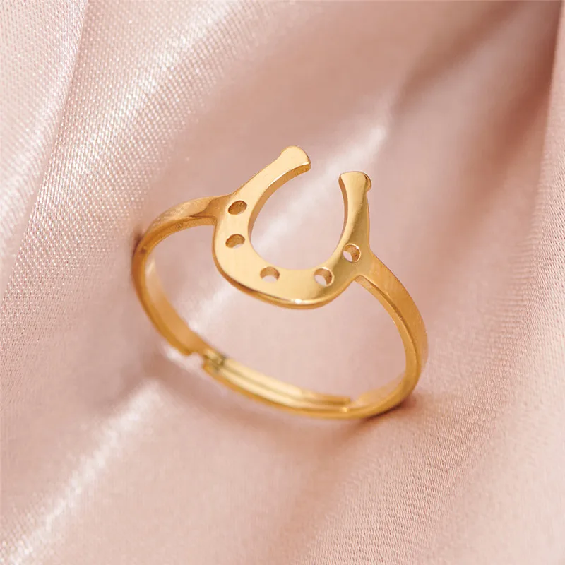 Simple U-Shaped Women Ring Stainless Steel Gold Color Horseshoe Geometric Finger Rings Lucky Jewelry Birthday Gift for Friends