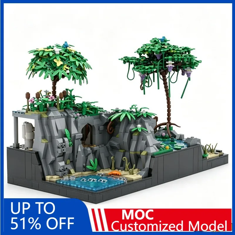 

2780Pcs Floral Lake Ii Secret Cave, Waterfall & Tiki Booby Trap | Modular Extension For Paradise Cove Flower Lake Blocks Gift