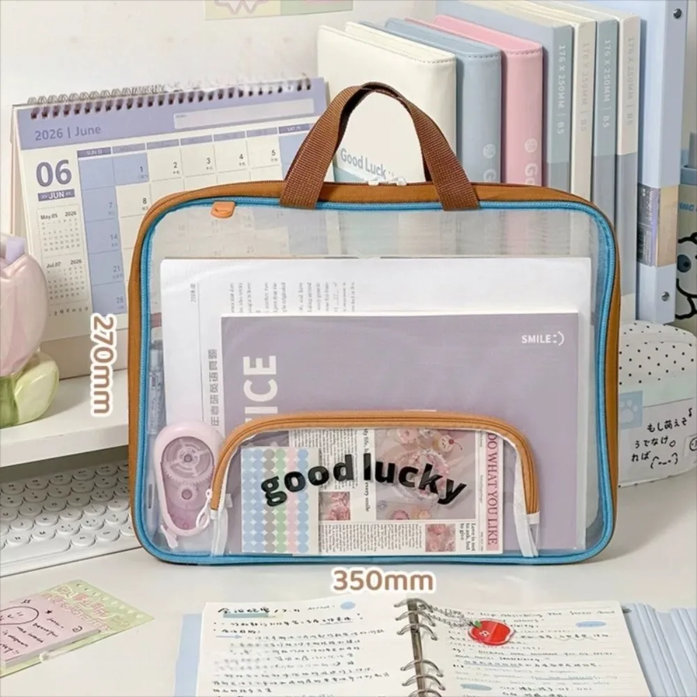 

New Mesh A4 File Bag Transparent with Handle Document Bag Large Capacity File Organizer School Supplies