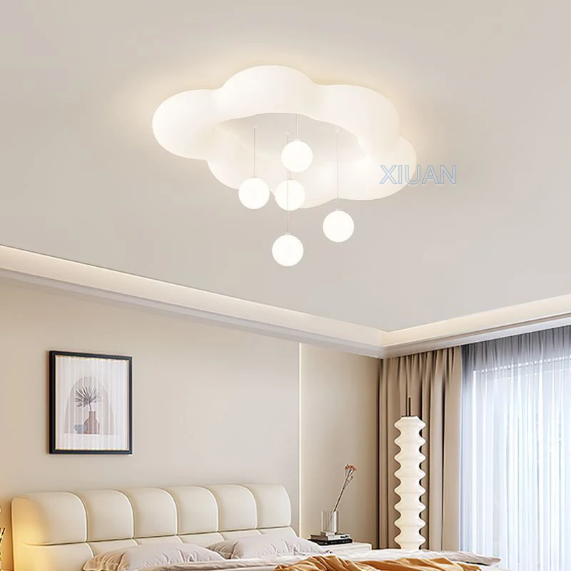 Creative White Cloud Bedroom Chandelier Lamps Star Moon PE Sconces Hanging Ball Kids Room Ceiling Suspension Light Girl Boy Baby