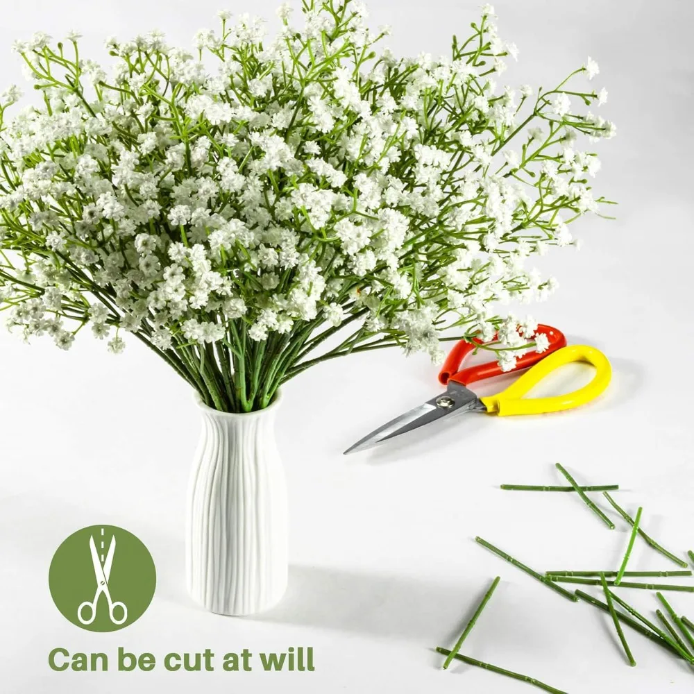 6 Baby Breath Artificial Flowers - Bulk Faux Bouquet White Greenery Real Touch Fake Flowers Wedding Centerpieces Table Decor view 3