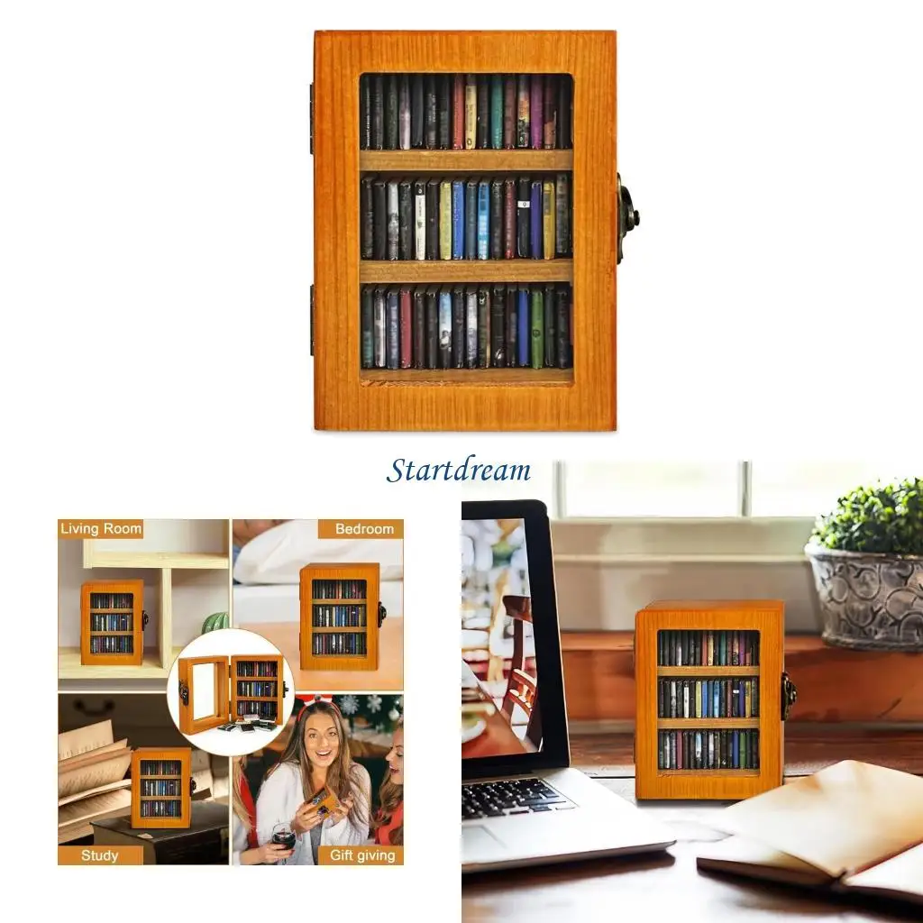 

Деревянная книжная полка орнамент с 60 миниатюрными книгами миниатюрное украшение книжного шкафа K92C