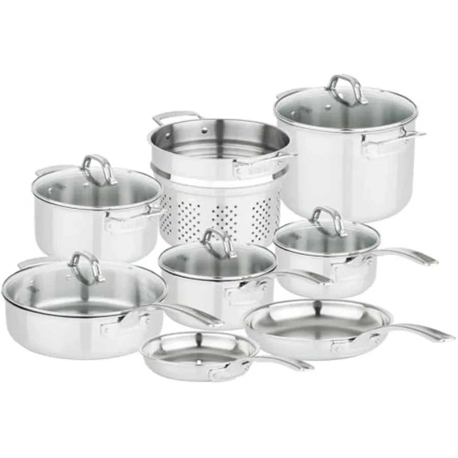 

3-Ply Pots and Pans Set for Home Kitchen Use, Stainless Steel, Silver, Even Heat Distribution and Durability