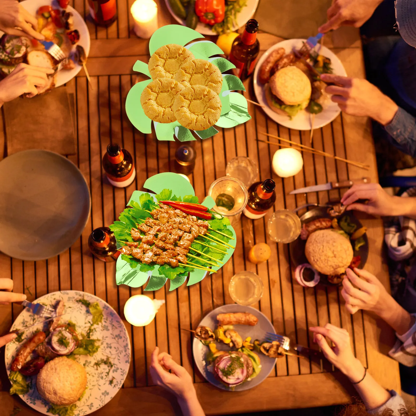 

16pcs Leaf Shape Paper Plates Disposable Tropical Tableware For Party Food Gathering Festival Dessert