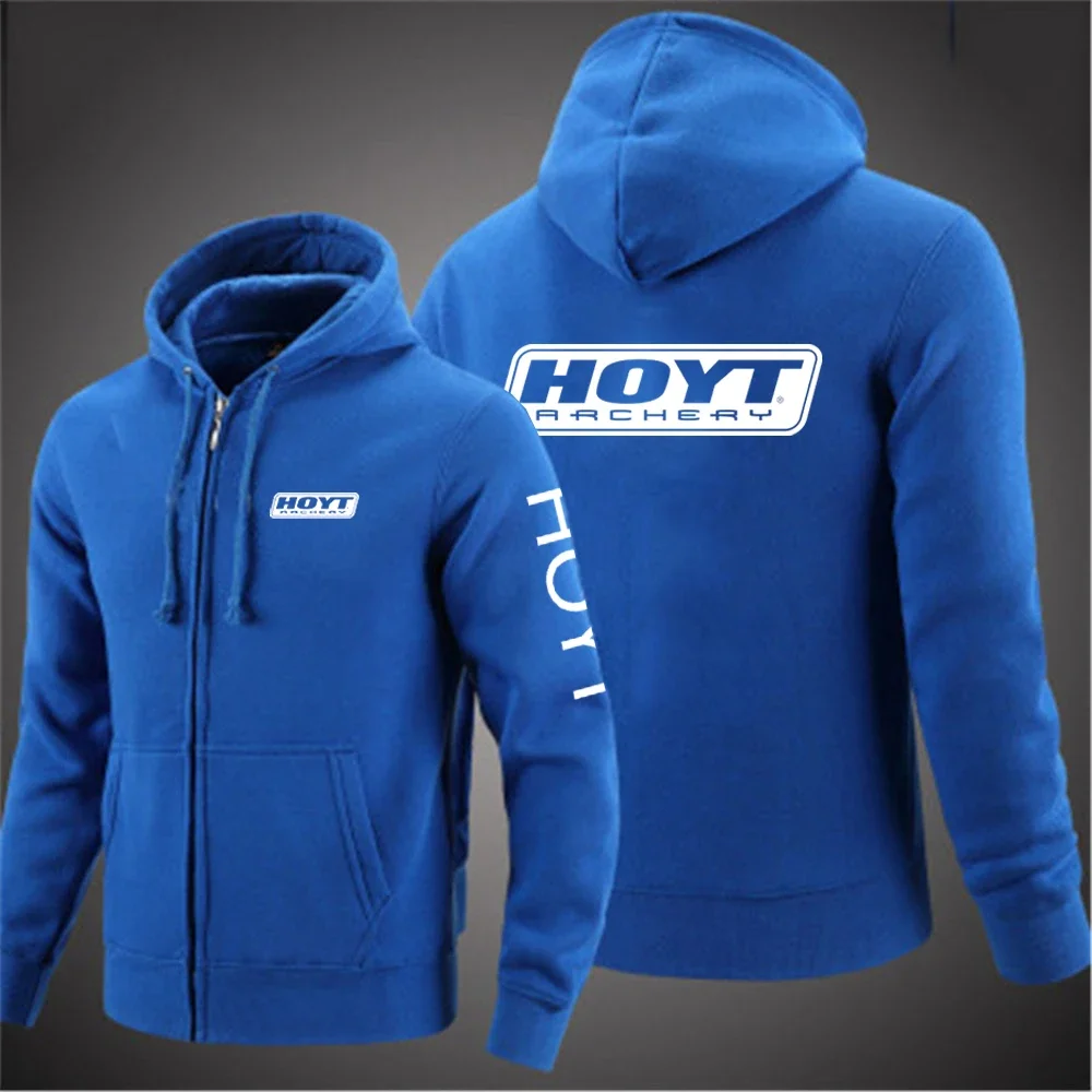 2023 Men New Hoyt Archery Long Sleeves Cotton Solid Color Zipper Hoodies Sweatshirt Fashion Casual Jacket Cardigan Sportswear