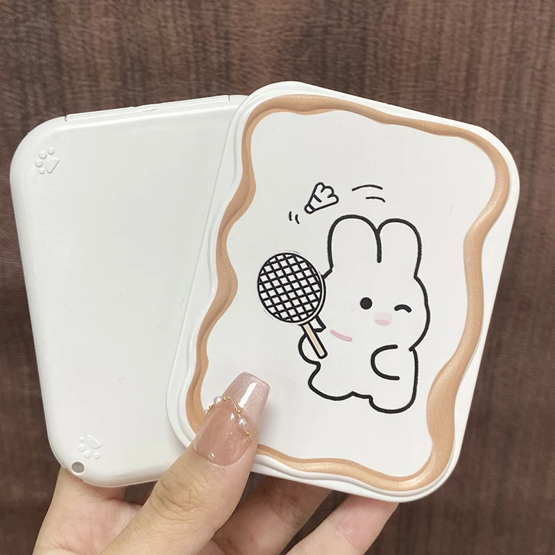Cartoon Cute Rabbit Folding Clamshell Mirror Makeup Mirror With Comb Portable Creative For Women Girls Handheld Mirror