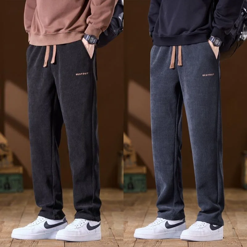 جديد 2025 سراويل تقليدية رجالية خريف شتاء فضفاضة تناسب التخسيس الرياضة الكورية العصرية سراويل طويلة مريحة ألياف البوليستر