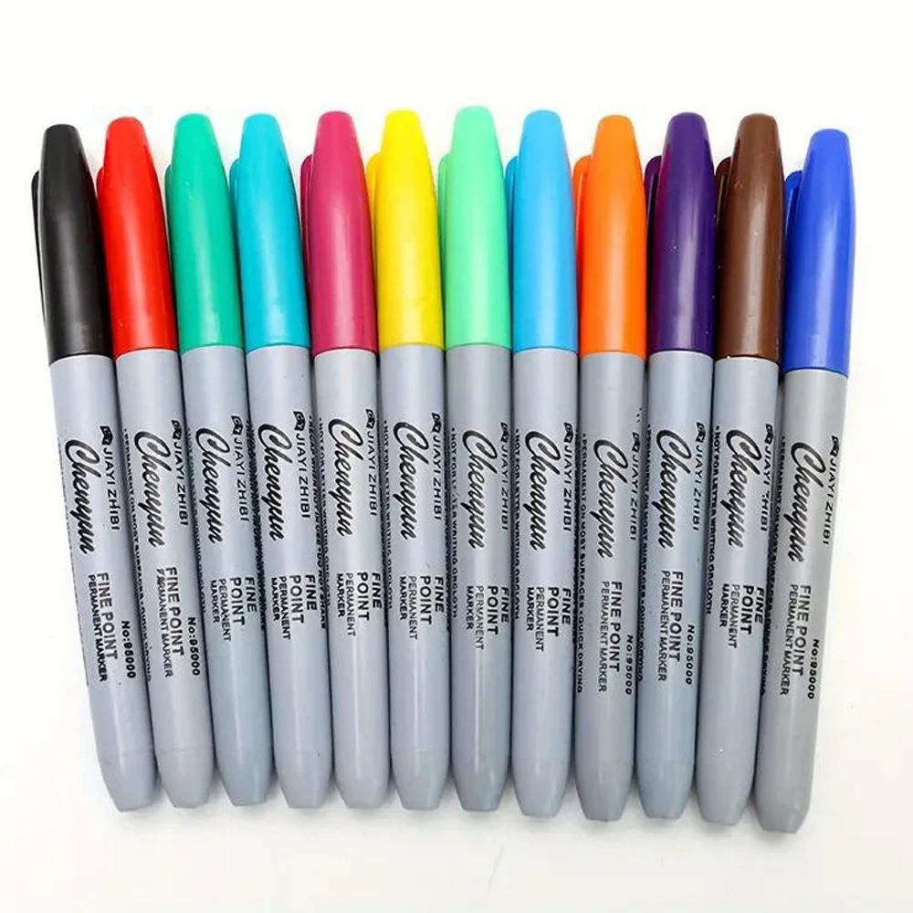 子供と大人のための永続的な着色マーカーセット,細かい点,プラスチック,木,石,金属とガラス,12色