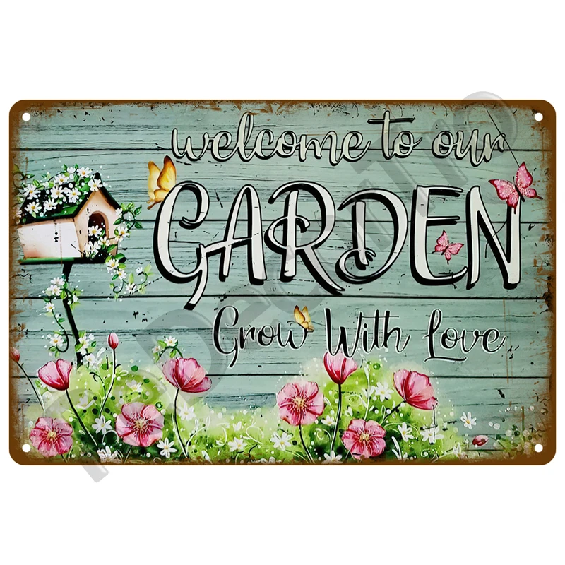 Letrero de estaño Vintage con flores e pássaros, placa de Metal para coche, cartel de bienvenida, decoração de pared para
