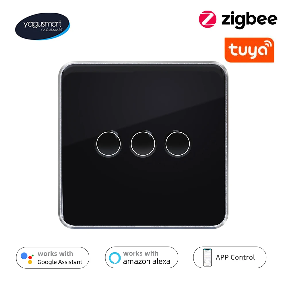 

Yagusmart Tuya Zigbee Smart Switch Neutral Required Tempered Glass Wall Panel Light Touch Switch Alexa Google Home Voice Control