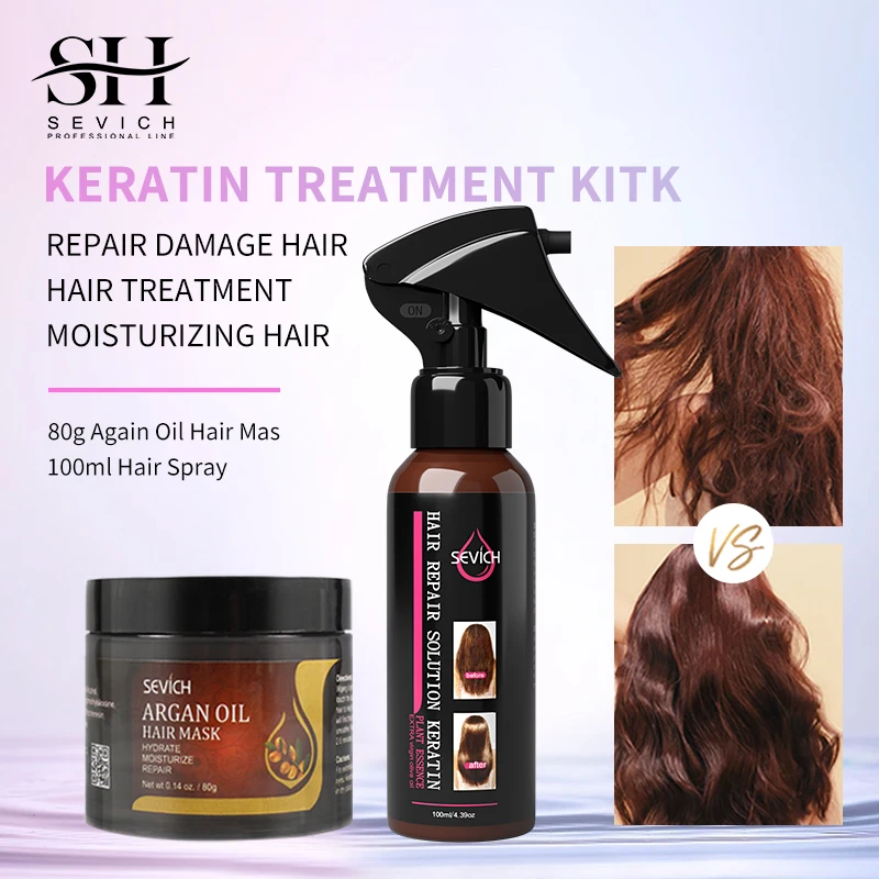 Sevich Hair Treatment Set  80g Argan Oil Moisturize Hair Mask Repair Damage Hair Root 100ml Hair Repair Spray Restore Soft Hair