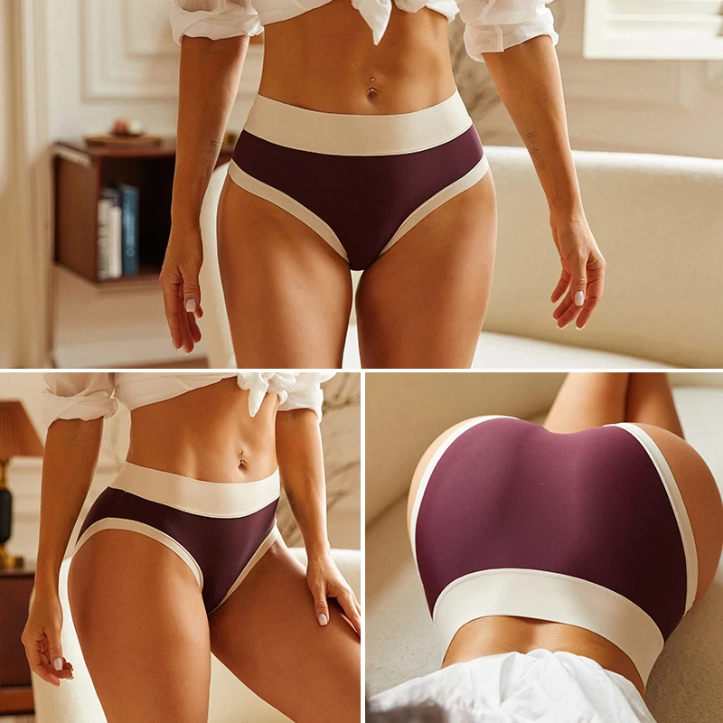 2PCS/Set Seamless Panties for Women Breathable Briefs High Waist Sexy Underwear Solid Silk Panties Female One-Piece Lingeries