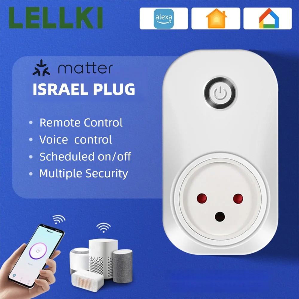 

LELLKI Matter Разъем с несколькими вилками, удлинитель 16А с розеткой для монитора питания uHome + Alexa Apple HomeKit Google Home SmartThings