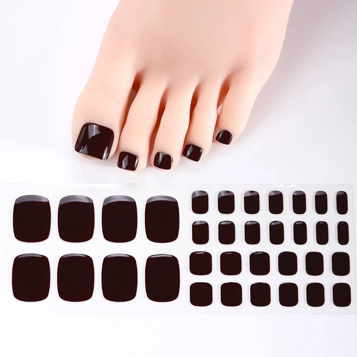 34tips Solid Bake Free Gel Toe Nail Strips Naked Color Red Pink Black Adhesive Gel Polish Nail Stickers DIY Pedicure Manicure