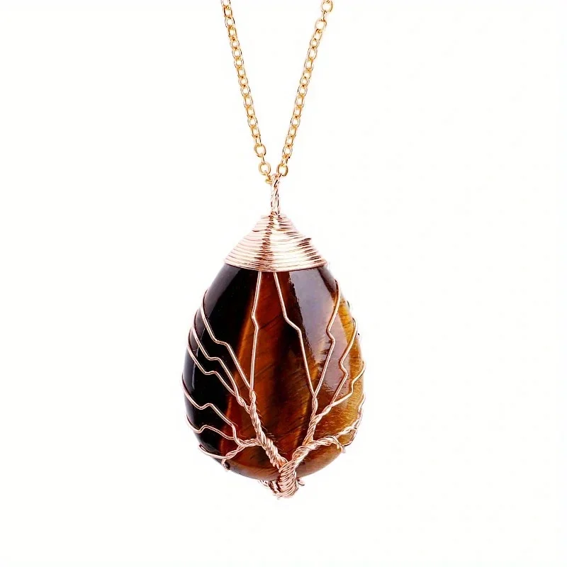 Baum des Lebens 7-Chakra-Halskette mit natürlichem Edelstein, Kristall-Energie-Heilung, handgefertigte Anhänger-Halskette, Yoga-Schmuck, Vintage für Frauen – Detail 16