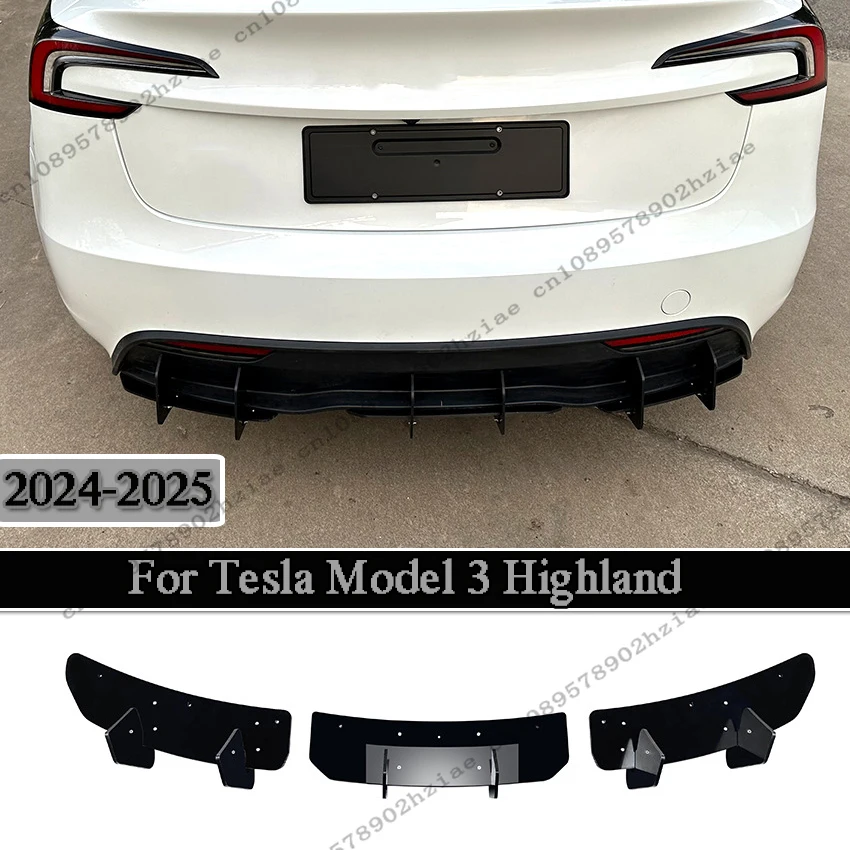 

For Tesla Model 3 Highland 2024-2025 Refit Rear Bumper Diffuser Lip Lower Spoiler Blade Wind Knife Splitter Plate Body Kit ABS