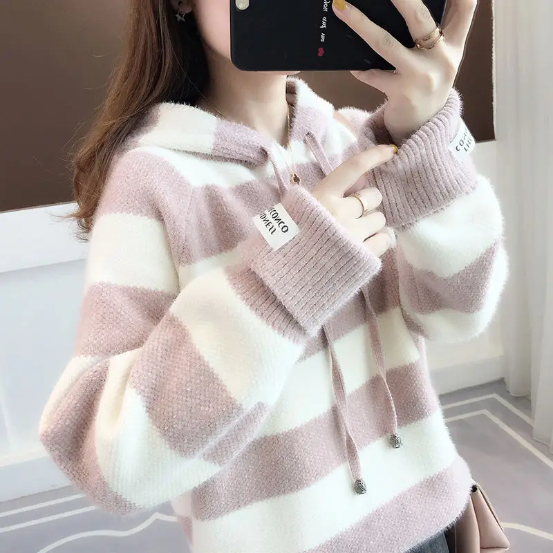 Thickened Sweater Women\'s 2023 Autumn/Winter New Long Sleeved Korean Edition Loose and Lazy Fashion Knitted Sweater